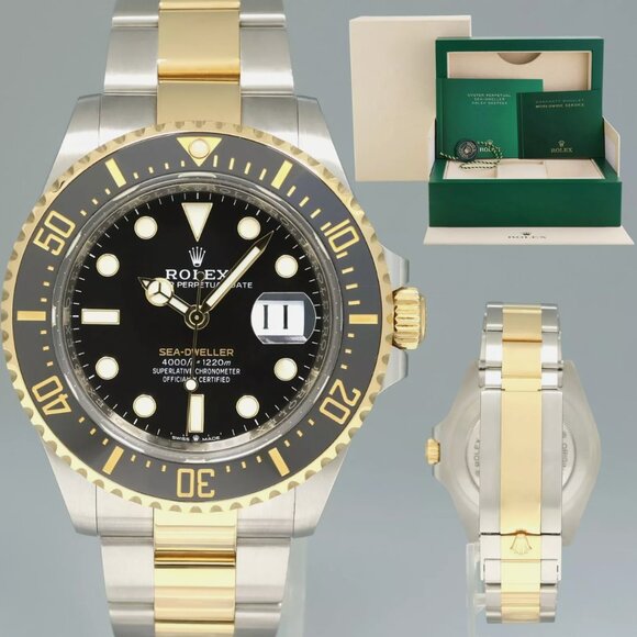 MINT Rolex Sea-Dweller Two-Tone Yellow Gold Steel Black Watch - Picture 1 of 5